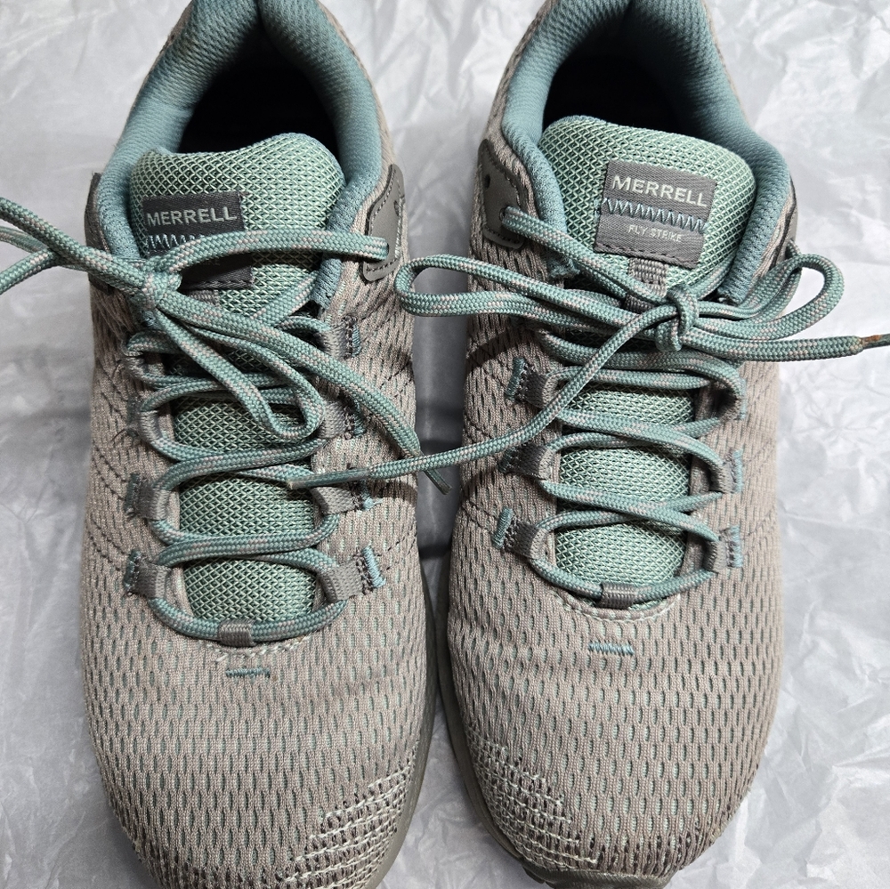 Merrell FlyStrike Gray and Teal Athletic Trail Shoes